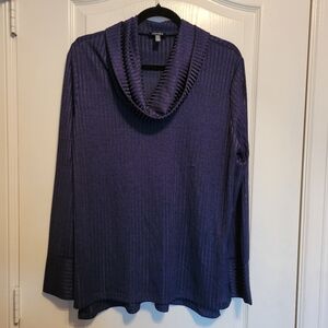 Jones New York Navy Blue Ribbed Cowl Neck Shirt Ladies XL Lightweight